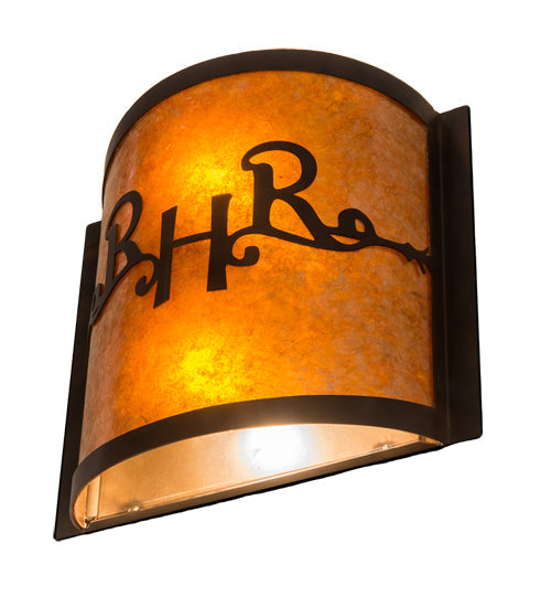 Meyda Lighting Ridin Hy Personalized 12" 2-Light Dark Burnished Antique Copper Wall Sconce With Amber Mica Shade Glass