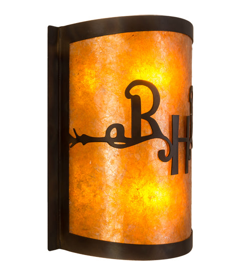 Meyda Lighting Ridin Hy Personalized 12" 2-Light Dark Burnished Antique Copper Wall Sconce With Amber Mica Shade Glass