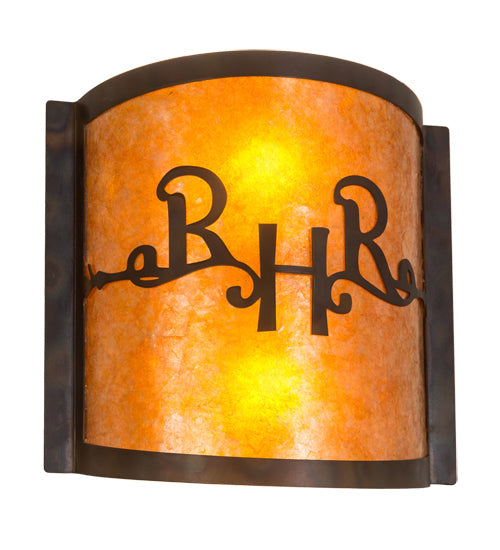 Meyda Lighting Ridin Hy Personalized 12" 2-Light Dark Burnished Antique Copper Wall Sconce With Amber Mica Shade Glass