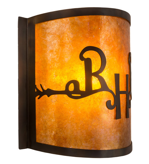 Meyda Lighting Ridin Hy Personalized 12" Dark Burnished Antique Copper Wall Sconce With Amber Mica Shade Glass