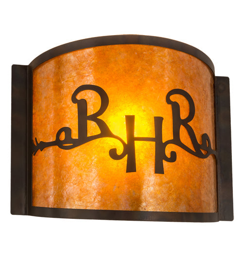 Meyda Lighting Ridin Hy Personalized 12" Dark Burnished Antique Copper Wall Sconce With Amber Mica Shade Glass