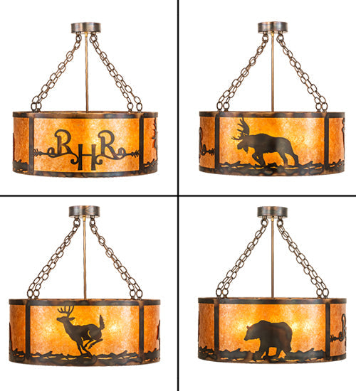 Meyda Lighting Ridin Hy Personalized 213958 24" 5-Light Dark Burnished Antique Copper Semi-flush Mount Light With Amber Mica Shade Glass