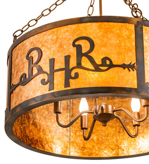 Meyda Lighting Ridin Hy Personalized 213958 24" 5-Light Dark Burnished Antique Copper Semi-flush Mount Light With Amber Mica Shade Glass