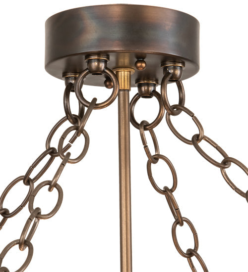 Meyda Lighting Ridin Hy Personalized 213958 24" 5-Light Dark Burnished Antique Copper Semi-flush Mount Light With Amber Mica Shade Glass