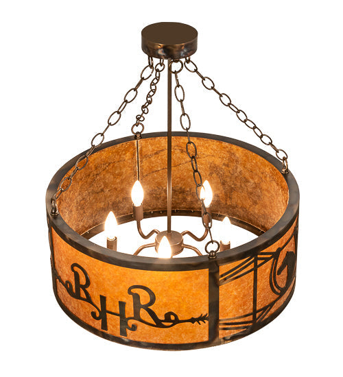 Meyda Lighting Ridin Hy Personalized 24" 5-Light Dark Burnished Antique Copper Semi-flush Mount Light With Amber Mica Shade Glass