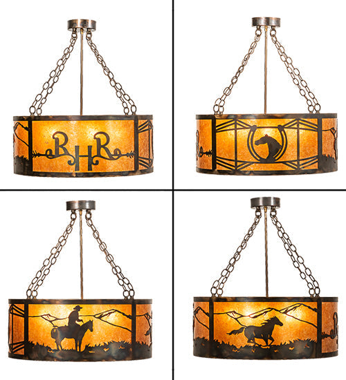 Meyda Lighting Ridin Hy Personalized 24" 5-Light Dark Burnished Antique Copper Semi-flush Mount Light With Amber Mica Shade Glass