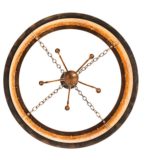 Meyda Lighting Ridin Hy Personalized 24" 5-Light Dark Burnished Antique Copper Semi-flush Mount Light With Amber Mica Shade Glass