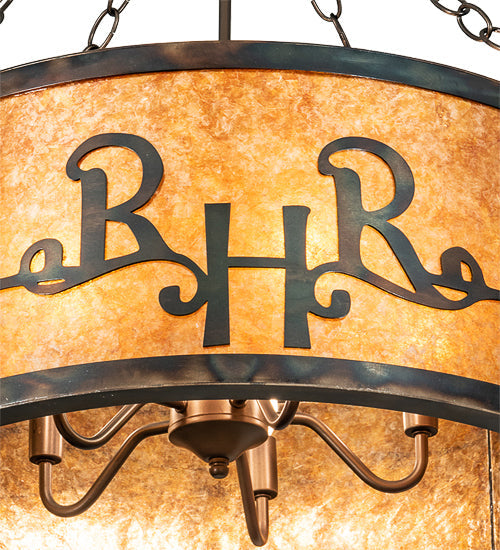 Meyda Lighting Ridin Hy Personalized 24" 5-Light Dark Burnished Antique Copper Semi-flush Mount Light With Amber Mica Shade Glass