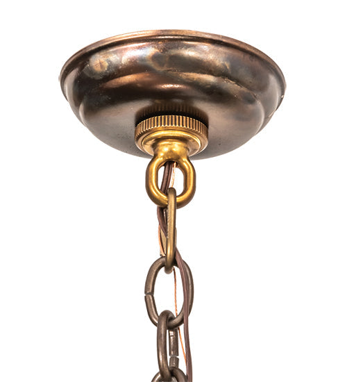 Meyda Lighting Ridin Hy Personalized 8" Dark Burnished Antique Copper Pendant Light With Amber Mica Shade Glass
