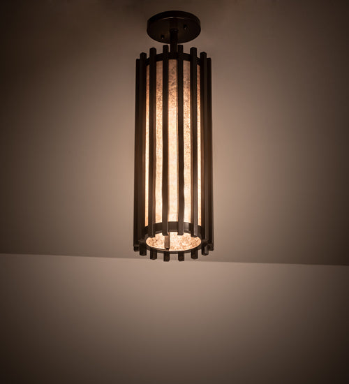 Meyda Lighting Riker 7" Timeless Bronze Pendant Light With Silver Mica Shade Glass