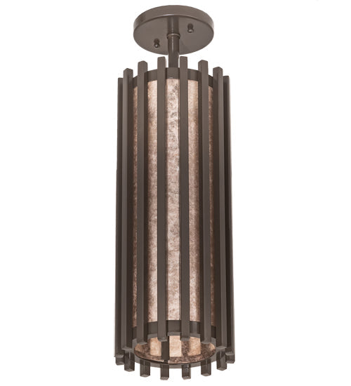 Meyda Lighting Riker 7" Timeless Bronze Pendant Light With Silver Mica Shade Glass