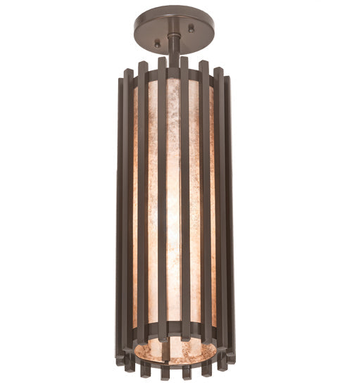 Meyda Lighting Riker 7" Timeless Bronze Pendant Light With Silver Mica Shade Glass