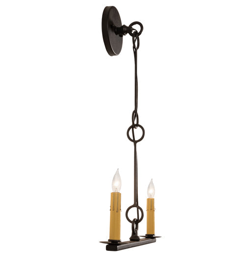 Meyda Lighting Rochefort 16" 2-Light Old Wrought Iron Wall Sconce With Ivory Faux Candlelight