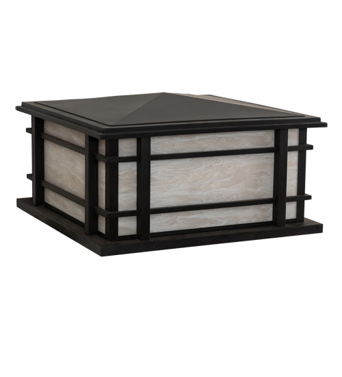 Meyda Lighting Rochester 26"Sq 4-Light Craftsman Brown Outdoor Pier Mount Light With Beige Fleshtone Idalight Shade