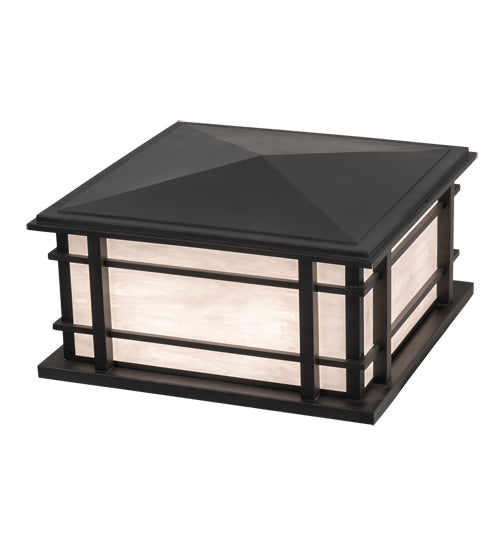 Meyda Lighting Rochester 26"Sq 4-Light Craftsman Brown Outdoor Pier Mount Light With Beige Fleshtone Idalight Shade