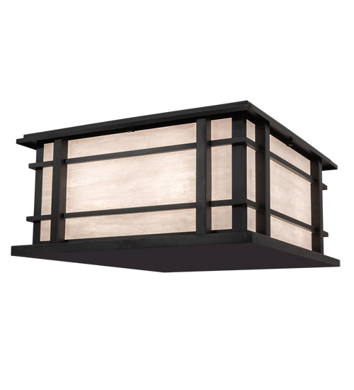 Meyda Lighting Rochester 26"Sq 4-Light Craftsman Brown Outdoor Pier Mount Light With Beige Fleshtone Idalight Shade
