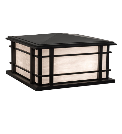 Meyda Lighting Rochester 26"Sq 4-Light Craftsman Brown Outdoor Pier Mount Light With Beige Fleshtone Idalight Shade