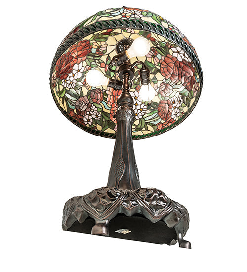 Meyda Lighting Romance Rose 31" 3-Light Mahogany Bronze Table Lamp With Multi-Colored Stained Shade Glass