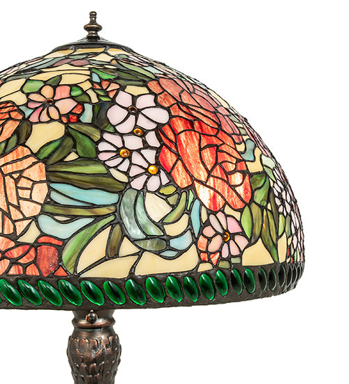 Meyda Lighting Romance Rose 31" 3-Light Mahogany Bronze Table Lamp With Multi-Colored Stained Shade Glass
