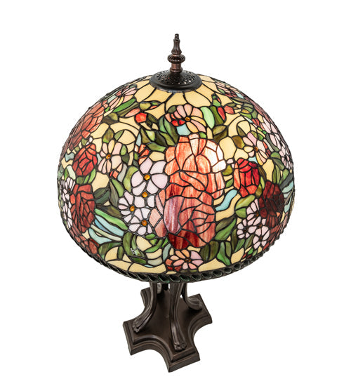 Meyda Lighting Romance Rose 33" 3-Light Mahogany Bronze Table Lamp With Multi-Colored Stained Shade Glass