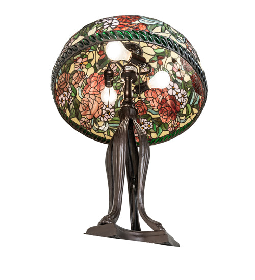 Meyda Lighting Romance Rose 33" 3-Light Mahogany Bronze Table Lamp With Multi-Colored Stained Shade Glass