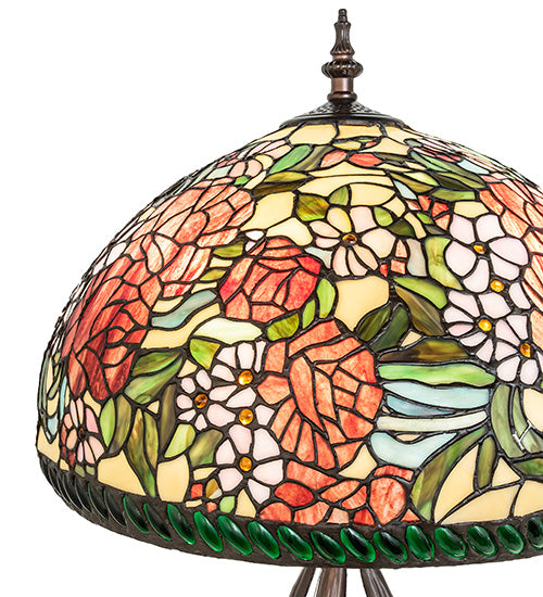 Meyda Lighting Romance Rose 33" 3-Light Mahogany Bronze Table Lamp With Multi-Colored Stained Shade Glass