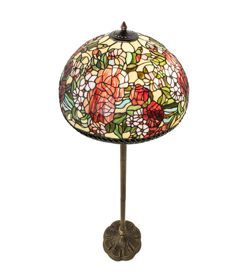 Meyda Lighting Romance Rose 61" 2-Light Mahogany Bronze Floor Lamp With Multi-Colored Stained Shade Glass