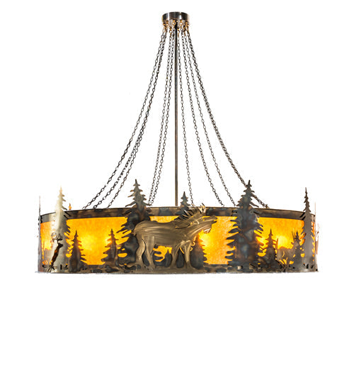 Meyda Lighting Roosevelt 115" 40-Light Dark Burnished Antique Copper "Big Ass" Chandelier With Amber Mica Shade Glass and Fan