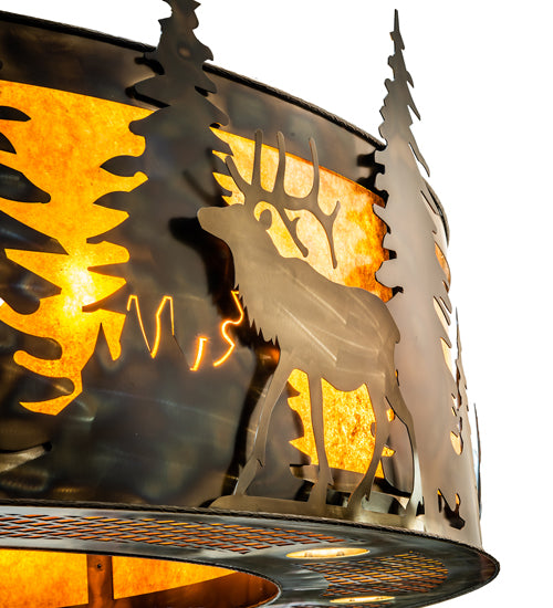 Meyda Lighting Roosevelt 115" 40-Light Dark Burnished Antique Copper "Big Ass" Chandelier With Amber Mica Shade Glass and Fan