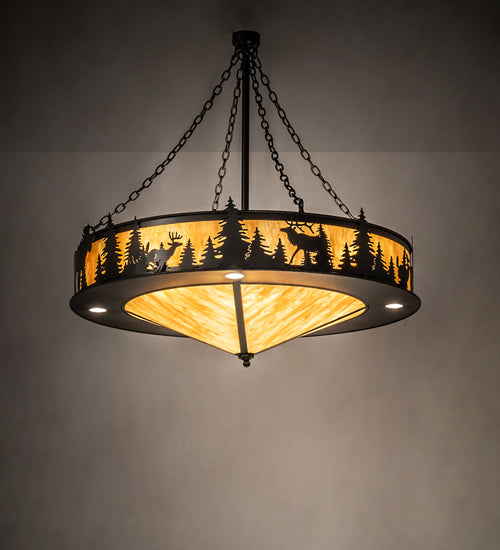Meyda Lighting Roosevelt 48" 12-Light Oil Rubbed Bronze Inverted Pendant Light With Ambra Siena Idalight Shade