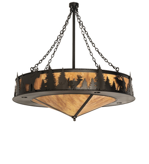Meyda Lighting Roosevelt 48" 12-Light Oil Rubbed Bronze Inverted Pendant Light With Ambra Siena Idalight Shade