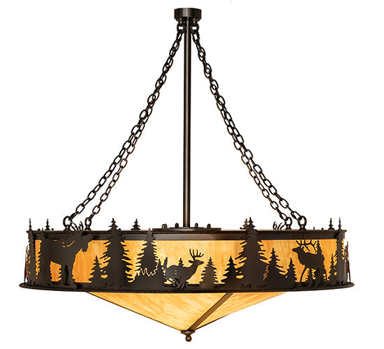 Meyda Lighting Roosevelt 48" 12-Light Oil Rubbed Bronze Inverted Pendant Light With Ambra Siena Idalight Shade