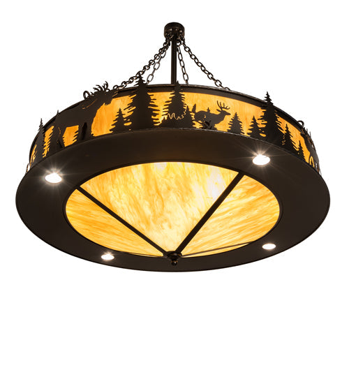 Meyda Lighting Roosevelt 48" 12-Light Oil Rubbed Bronze Inverted Pendant Light With Ambra Siena Idalight Shade