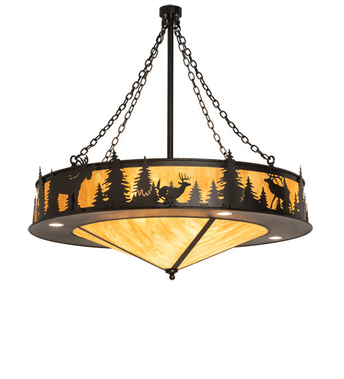 Meyda Lighting Roosevelt 48" 12-Light Oil Rubbed Bronze Inverted Pendant Light With Ambra Siena Idalight Shade