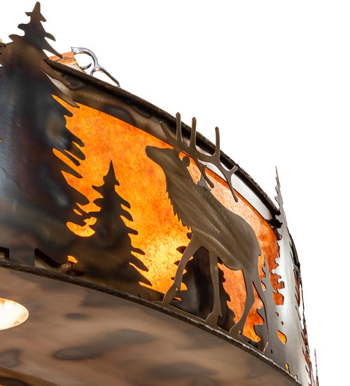 Meyda Lighting Roosevelt 77" 37-Light Dark Burnished Antique Copper Inverted Pendant Light With Amber Mica Shade Glass