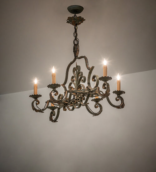 Meyda Lighting Rosalie 36" 6-Light Vintage Moss Chandelier With Ivory Faux Candlelight
