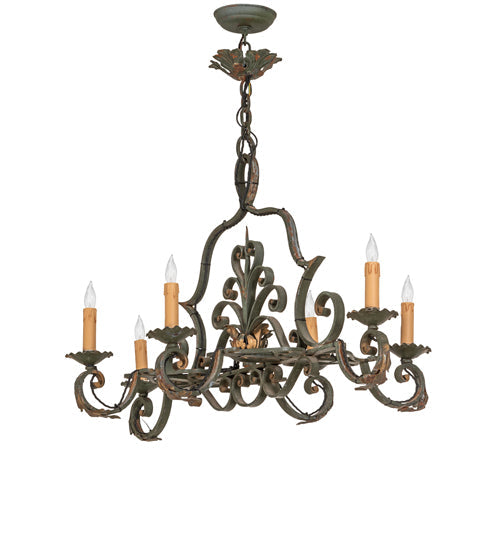 Meyda Lighting Rosalie 36" 6-Light Vintage Moss Chandelier With Ivory Faux Candlelight
