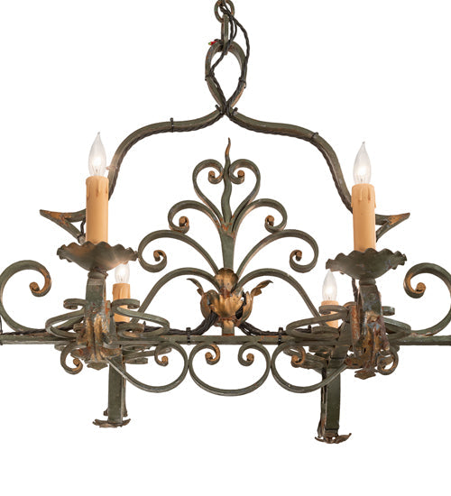 Meyda Lighting Rosalie 36" 6-Light Vintage Moss Chandelier With Ivory Faux Candlelight