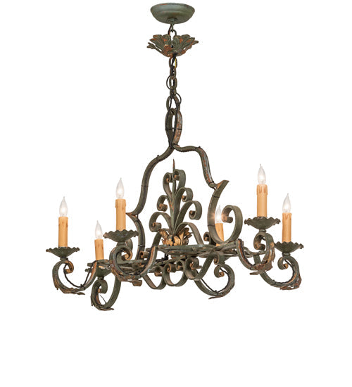 Meyda Lighting Rosalie 36" 6-Light Vintage Moss Chandelier With Ivory Faux Candlelight