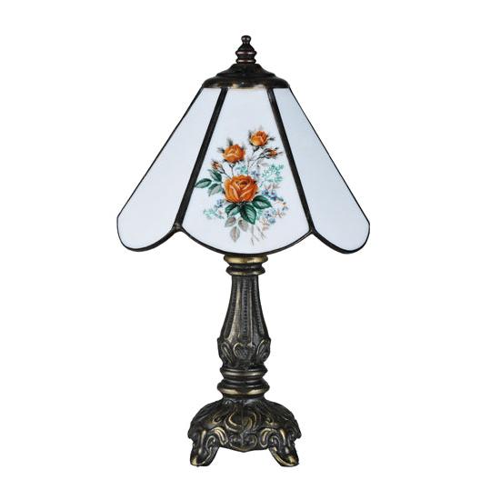Meyda Lighting Rose Bouquet 12" Mini Table Lamp Base With White Shade Glass