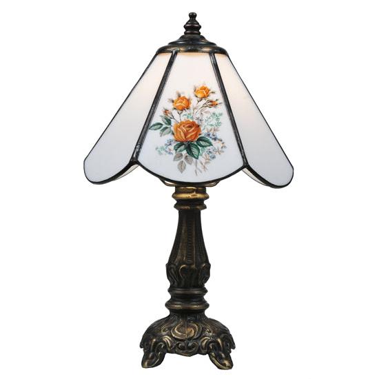Meyda Lighting Rose Bouquet 12" Mini Table Lamp Base With White Shade Glass