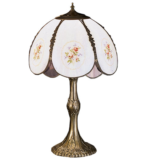 Meyda Lighting Rose Bouquet 22" Mahogany Bronze Table Lamp With Multi-Colored Shade Glass
