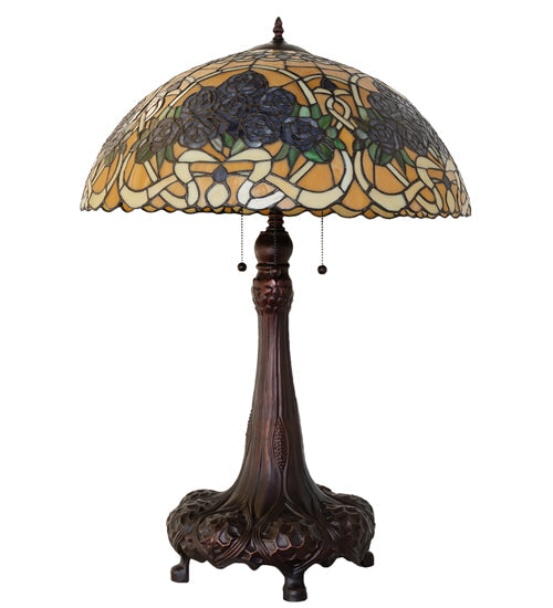 Meyda Lighting Rose Bouquet 31" 3-Light Mahogany Bronze Table Lamp With Multi-Colored Shade Glass