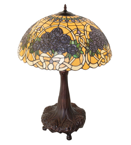Meyda Lighting Rose Bouquet 31" 3-Light Mahogany Bronze Table Lamp With Multi-Colored Shade Glass