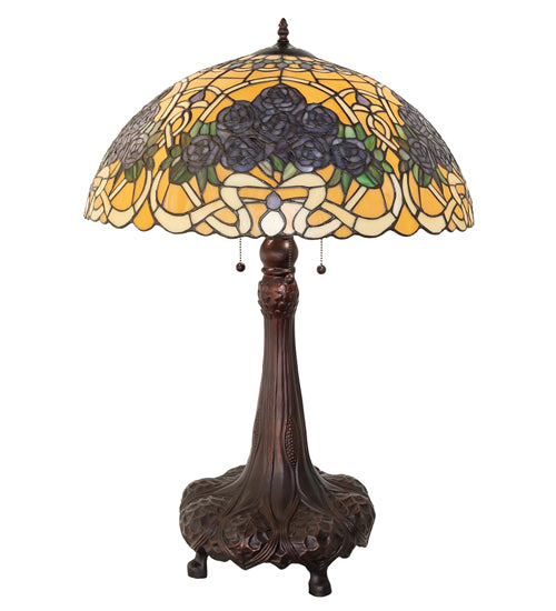 Meyda Lighting Rose Bouquet 31" 3-Light Mahogany Bronze Table Lamp With Multi-Colored Shade Glass