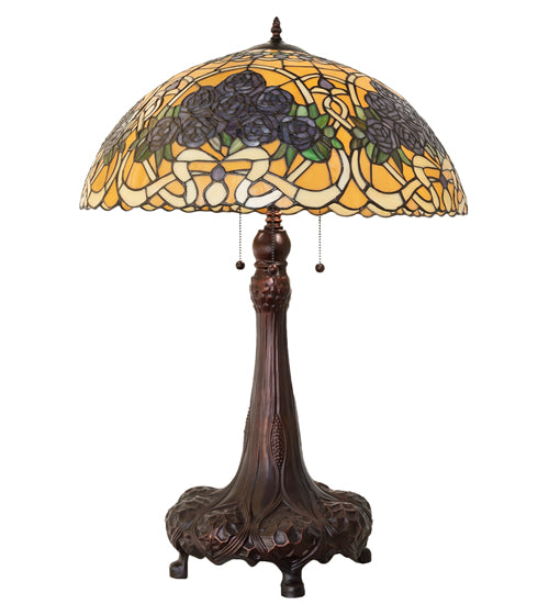 Meyda Lighting Rose Bouquet 31" 3-Light Mahogany Bronze Table Lamp With Multi-Colored Shade Glass