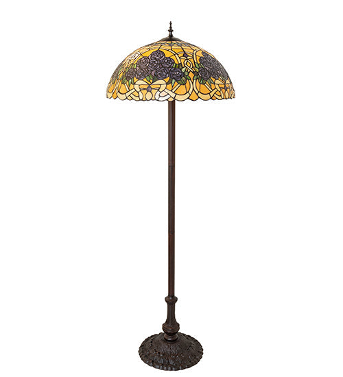 Meyda Lighting Rose Bouquet 62" 3-Light Mahogany Bronze Floor Lamp With Multi-Colored Shade Glass