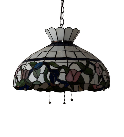 Meyda Lighting Rose Vine 20" 3-Light Mahogany Bronze Pendant Light With Multi-Colored Shade Glass