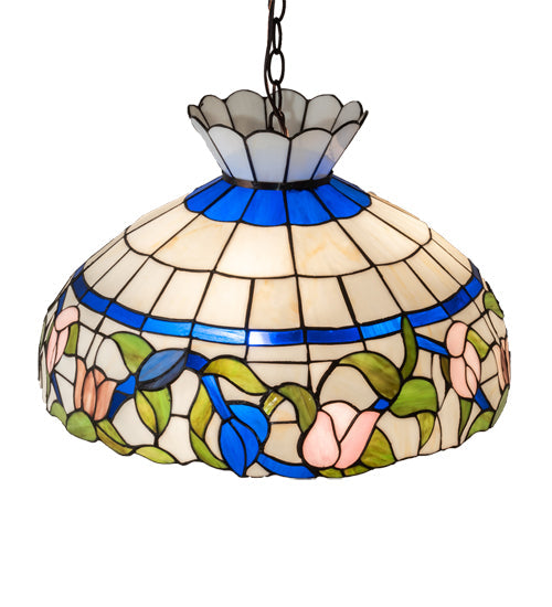Meyda Lighting Rose Vine 20" 3-Light Mahogany Bronze Pendant Light With Multi-Colored Shade Glass