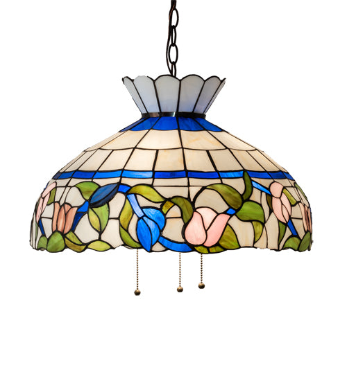 Meyda Lighting Rose Vine 20" 3-Light Mahogany Bronze Pendant Light With Multi-Colored Shade Glass